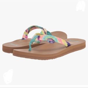 * NWT Sanuk Ashland ST tie-dye turquoise multi soft top foam footbed sandals 10